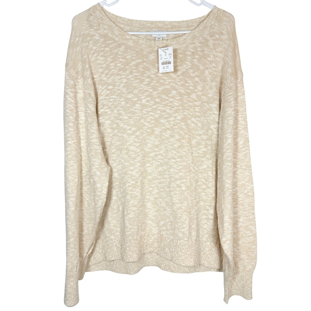 J.Crew Beach Sweater Tan White Marled Knit 3X Coastal Grandmother European
